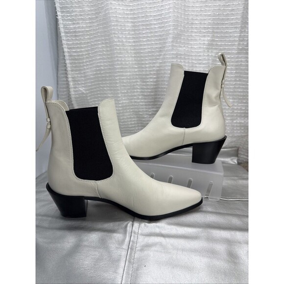 (E2) FRAME Women Le Lexington Off White Leather Chelsea Boot SIZE 38,5 - Picture 1 of 11